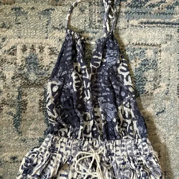 Free People Beach Day Mini Dress in Blue & White/ Ivory - Picture 3 of 6
